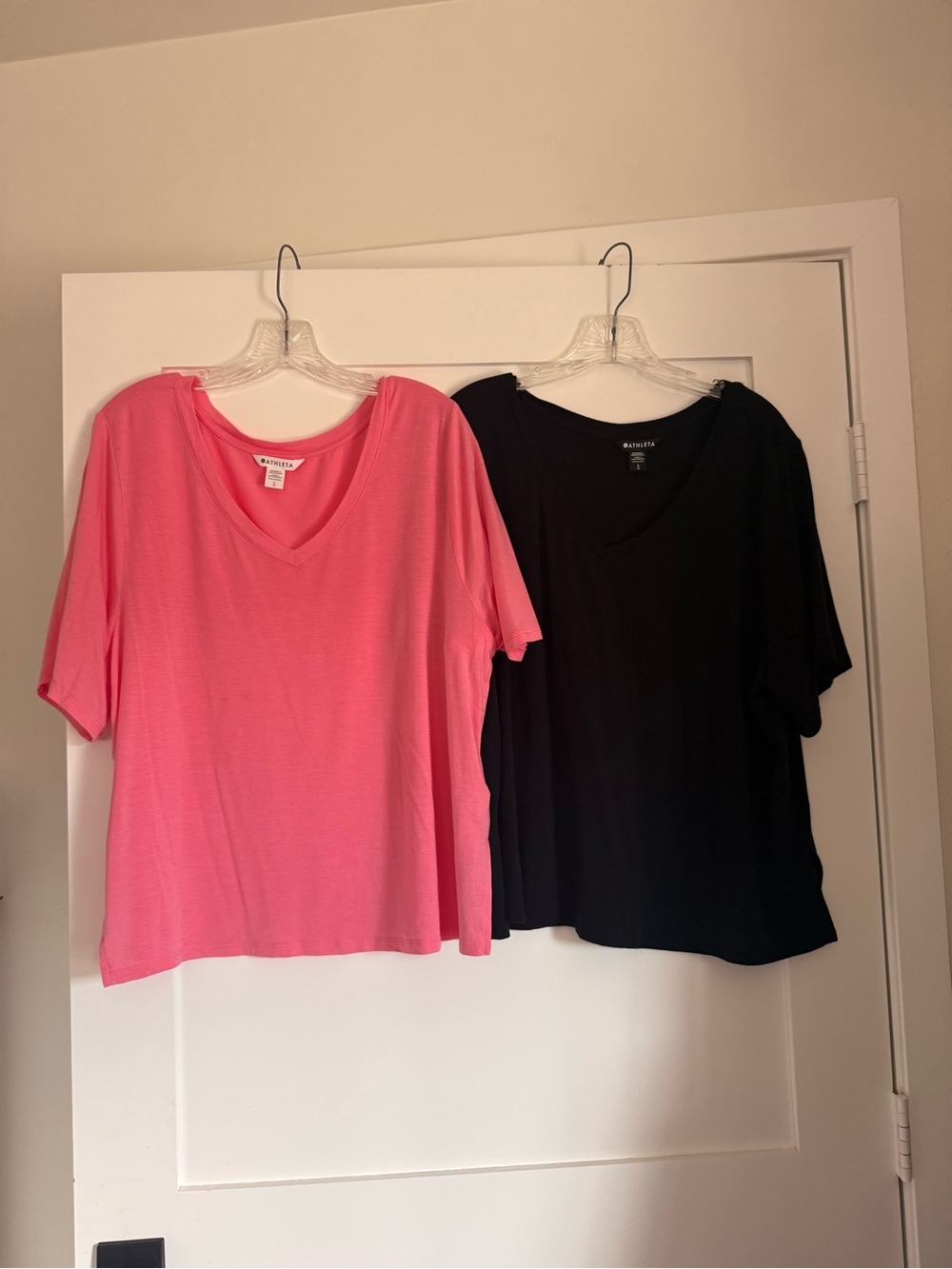 Athleta V-Neck Short Sleeve Tees duo in Pink and Black in L